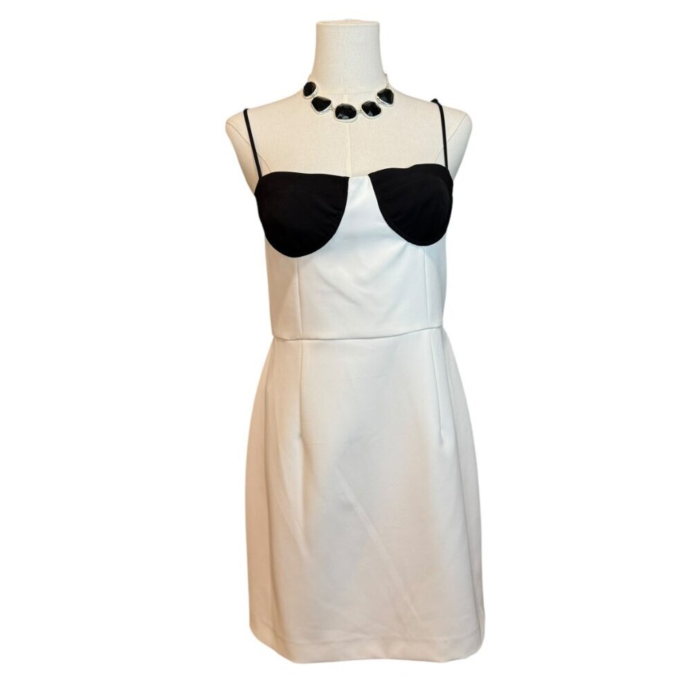 Gianni Bini Multi Spaghetti Strap Sheath Mini Dress Black White Size 10 | NWT
